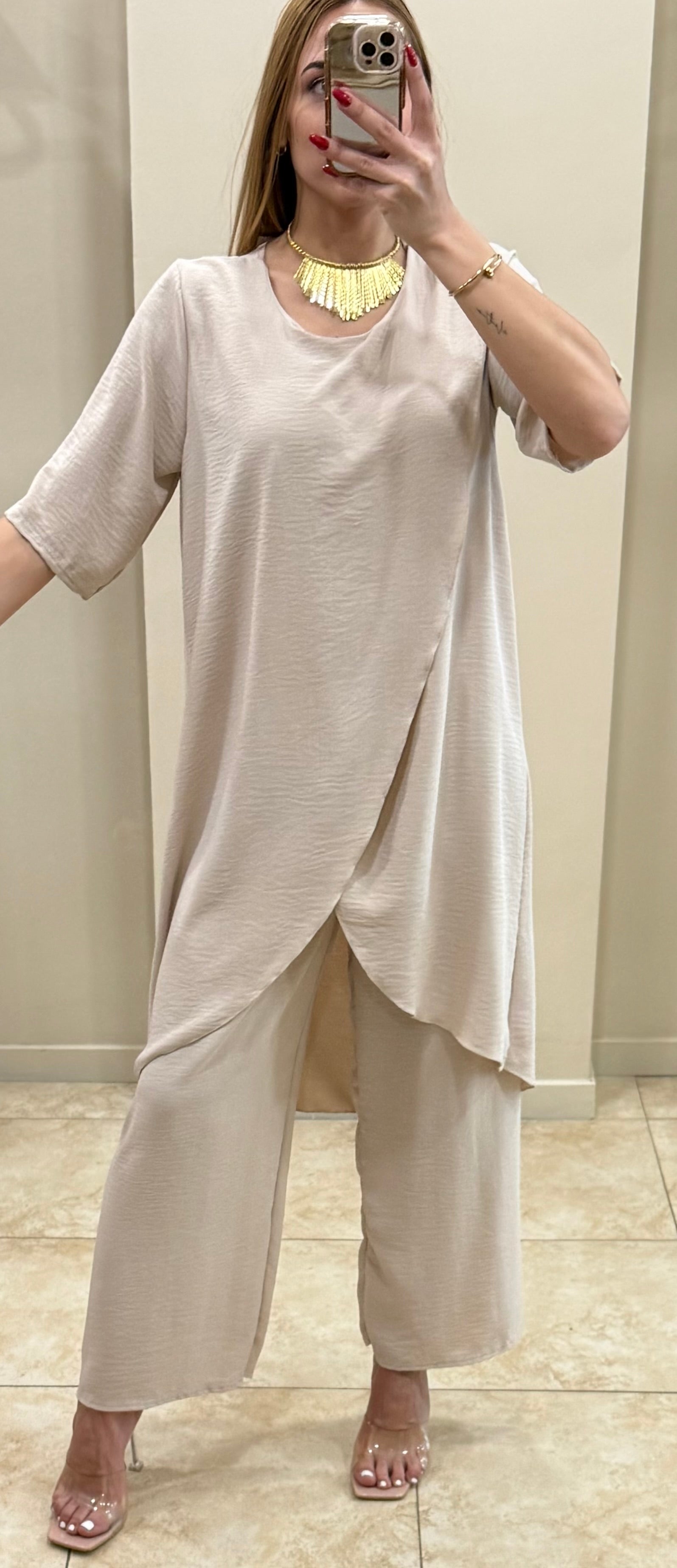 Conjunto gasa capa crema