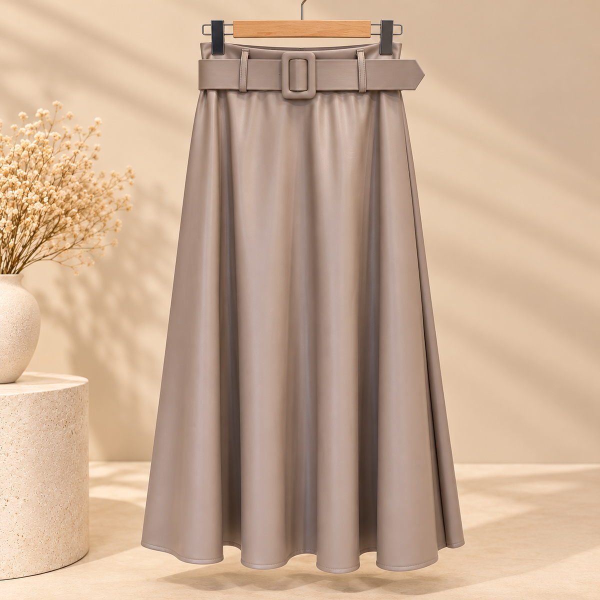 Falda midi Polipiel
