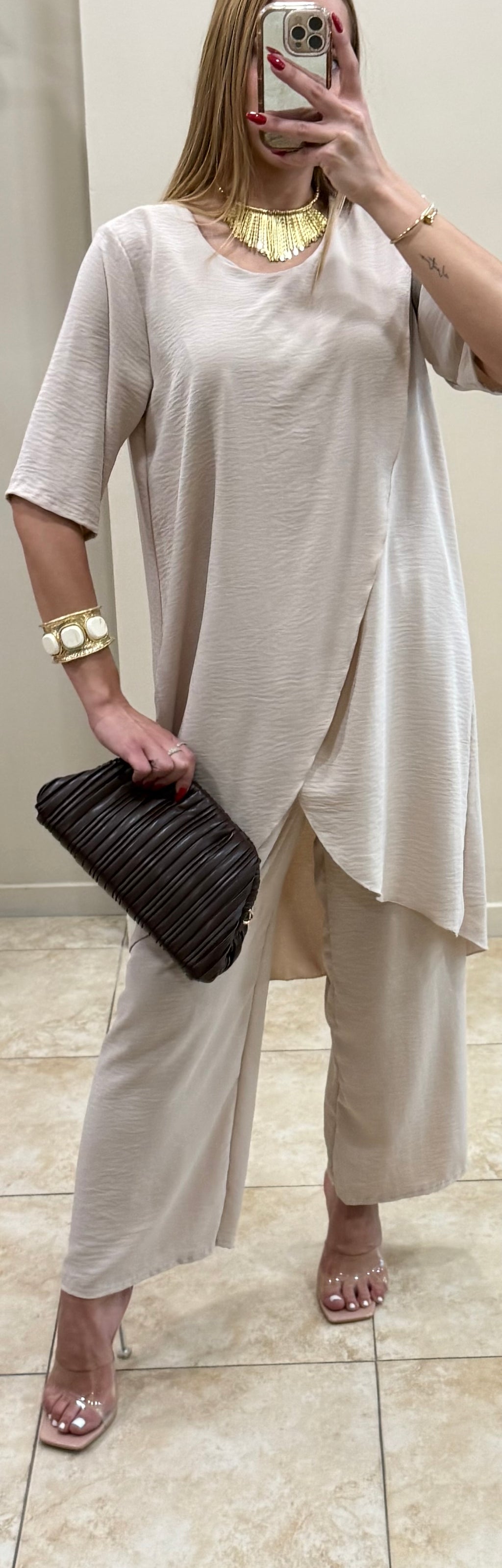 Conjunto gasa capa crema