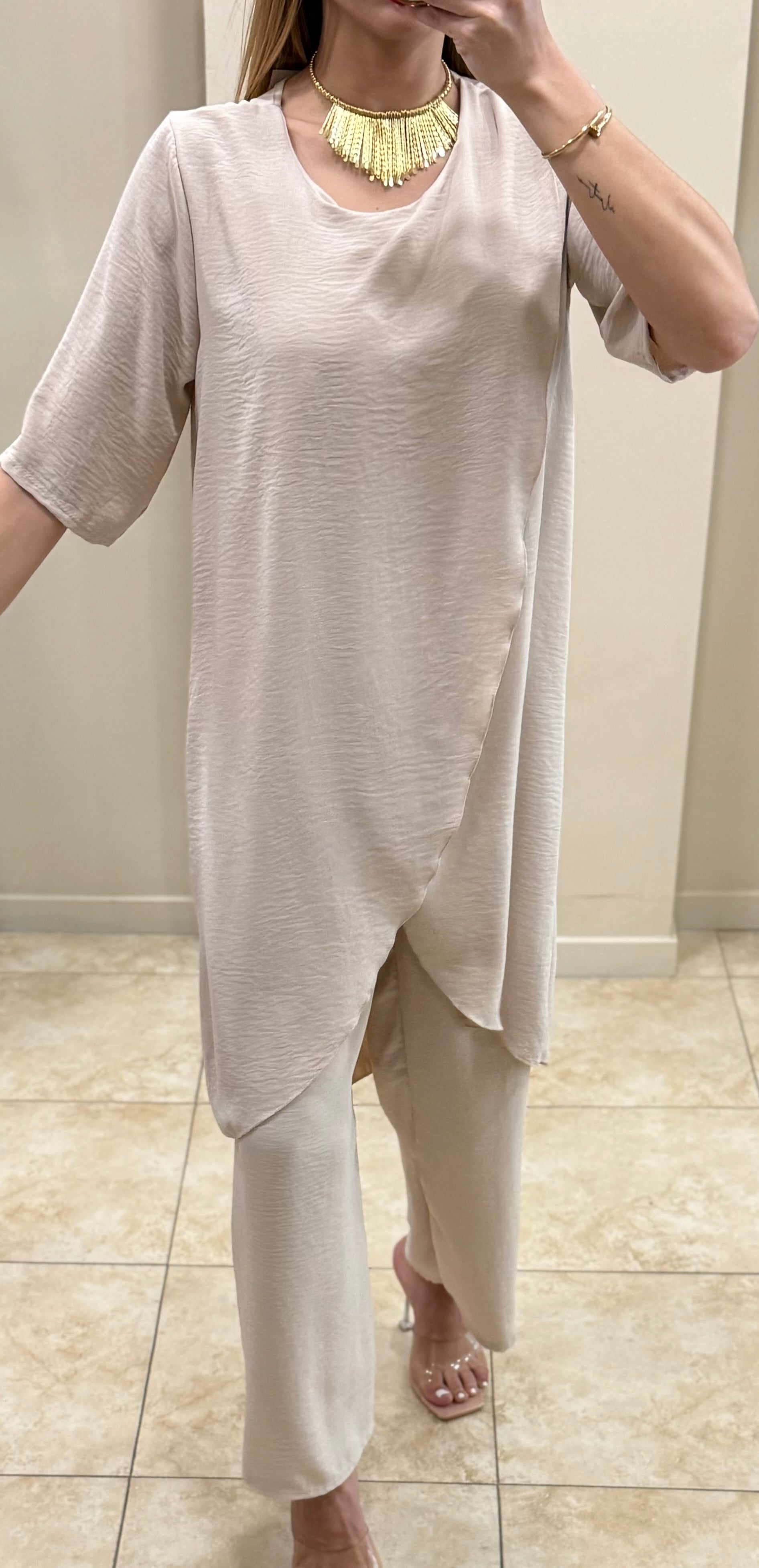 Conjunto gasa capa crema