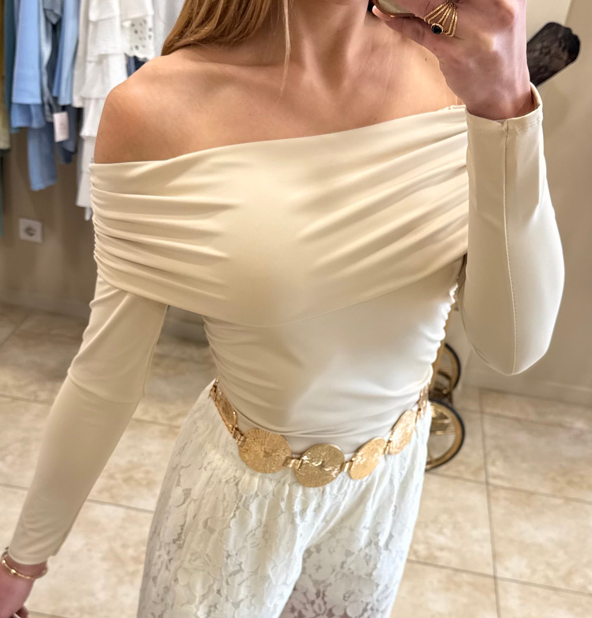 Top bardot beige
