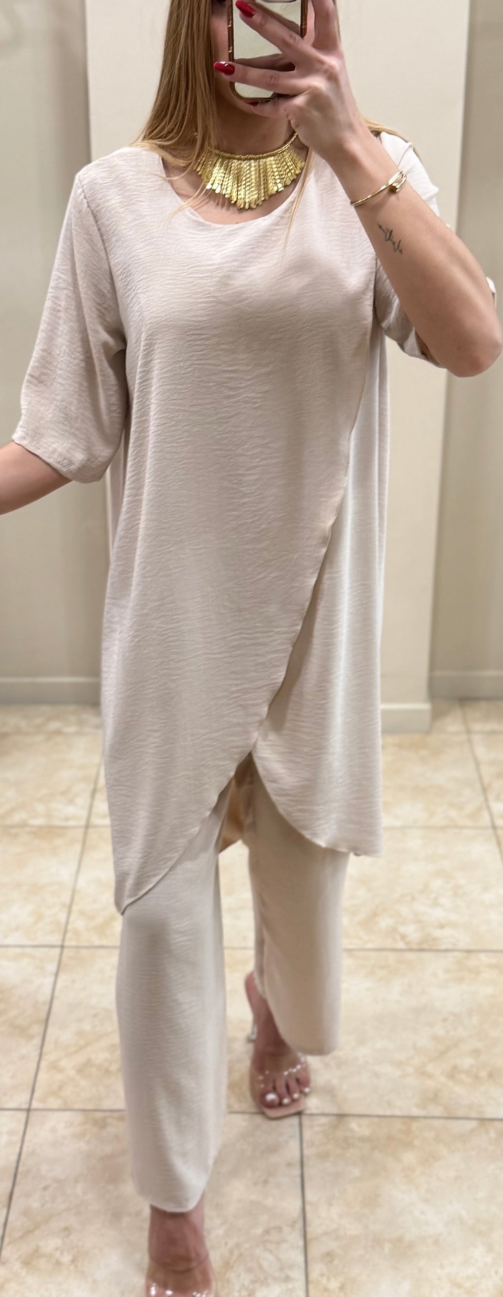 Conjunto gasa capa crema