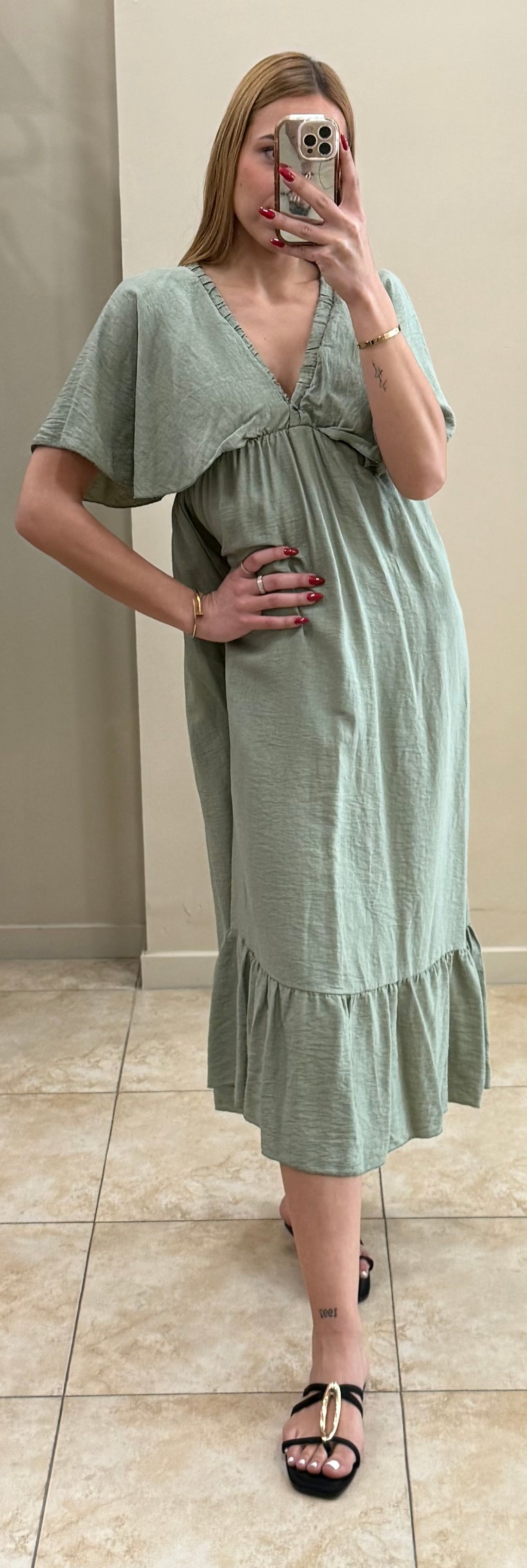 Vestido escote V algodón