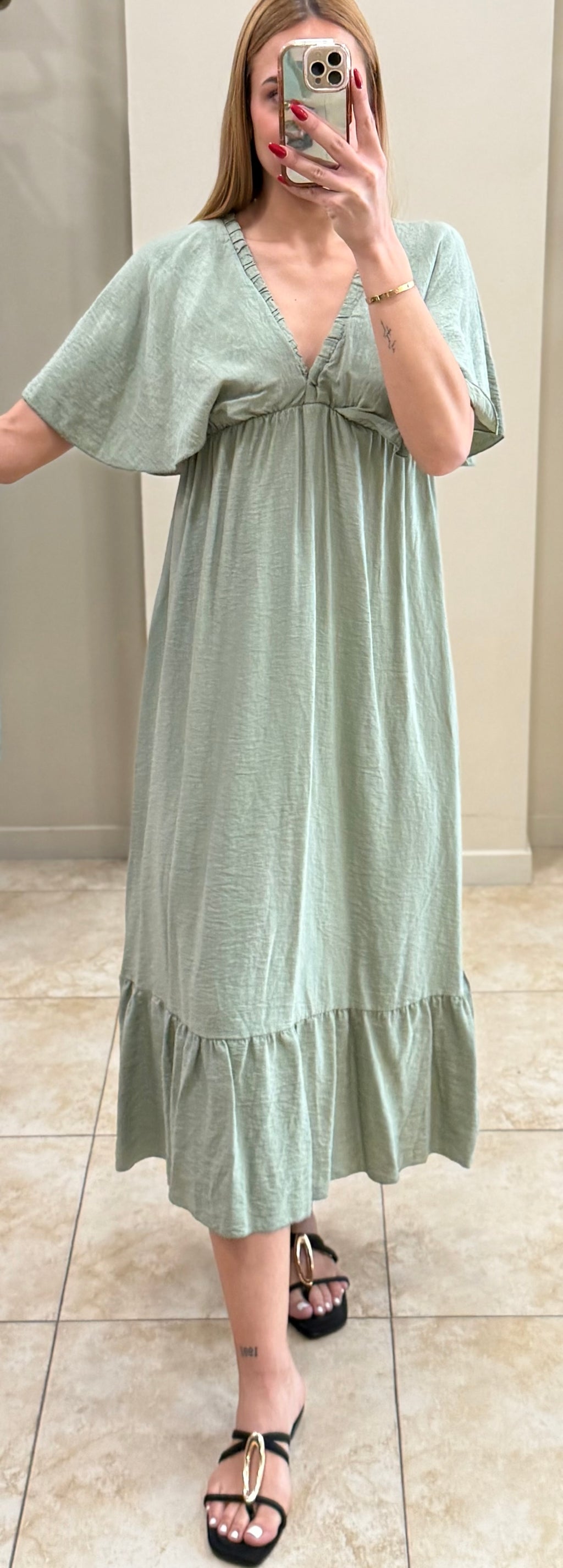Vestido escote V algodón