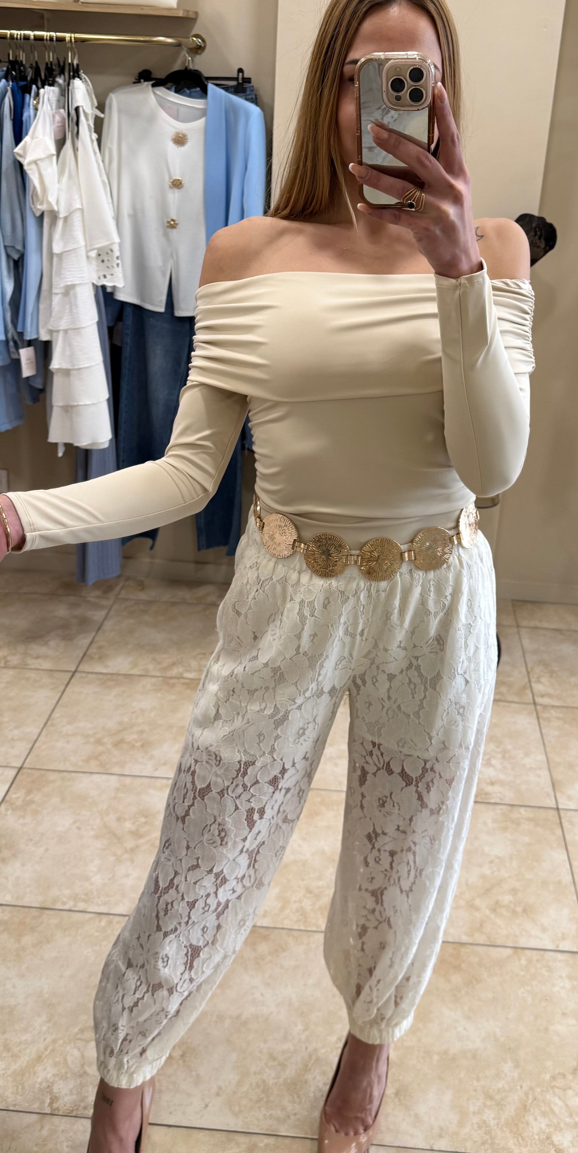 Top bardot beige