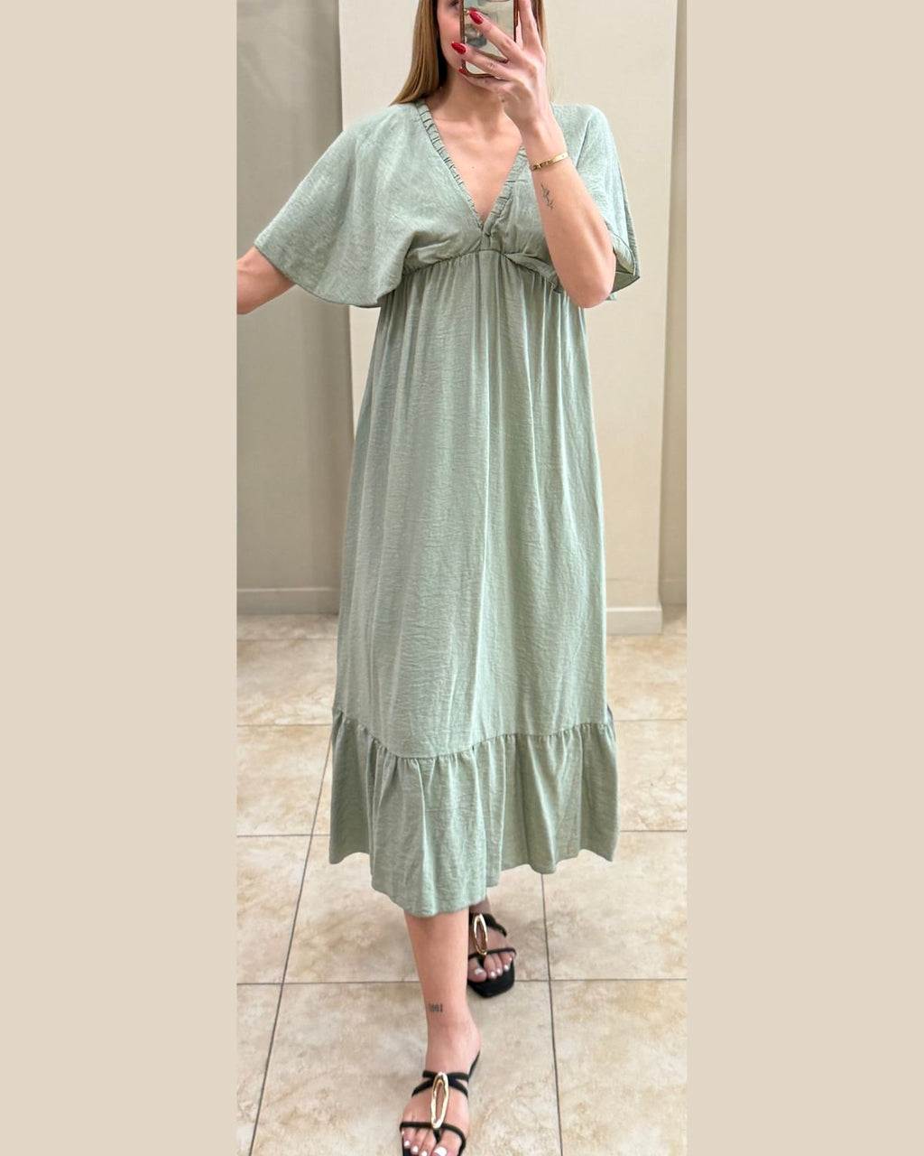 Vestido escote V algodón