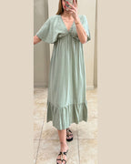 Vestido escote V algodón